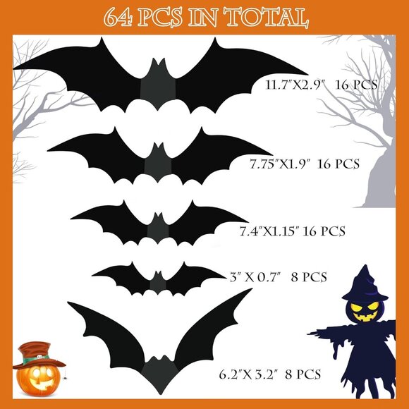 Halloween Decorations Bats Wall Decor Halloween Party Decorations Indoor Outdoor - Picture 3 of 8